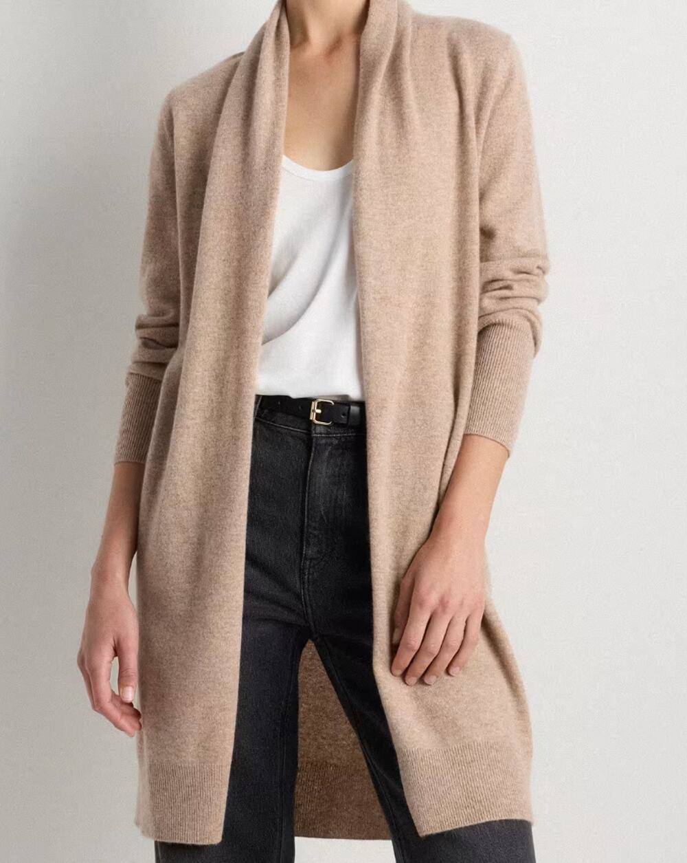 Quince Mongolian Cashmere Long Sleeve Open Duster Cardigan Sweater Oatmeal XS